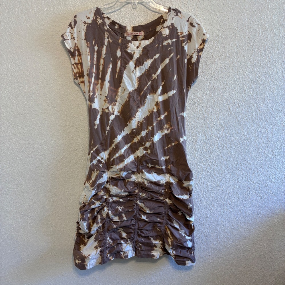 Wearables by XCVI Aviana Tie Dye Mini Dress Size M Brown Cream Indie Sleeze